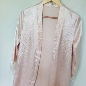 Lace Trim Robe XS Blush Pink Satin Lightweight Open Front Soft Girl Quiet Luxury